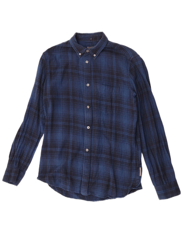 French Connection Mens Flannel Shirt Small Blue Plaid Cotton