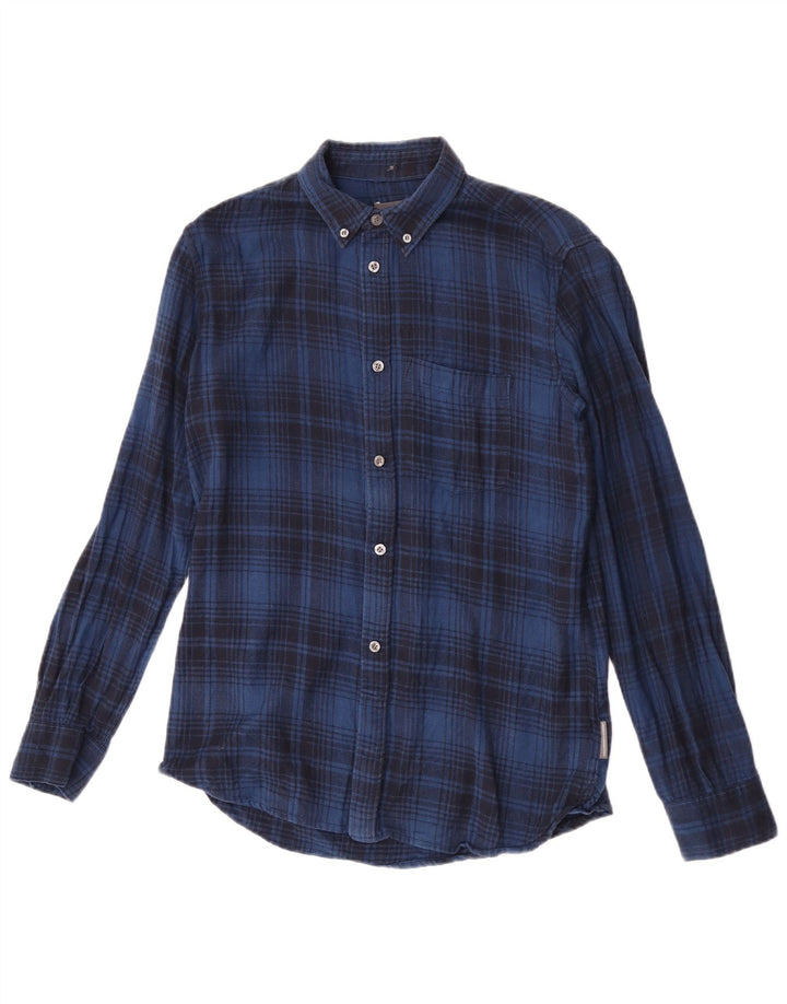 French Connection Mens Flannel Shirt Small Blue Plaid Cotton