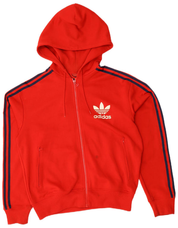Adidas Mens Zip Hoodie Sweater Large Red Polyester