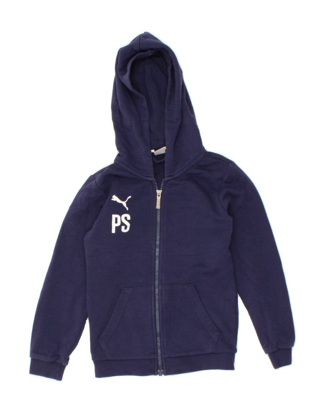PUMA Boys Graphic Zip Hoodie Sweater 7-8 Years Navy Blue Cotton Vintage Puma and Second-Hand Puma from Messina Hembry 