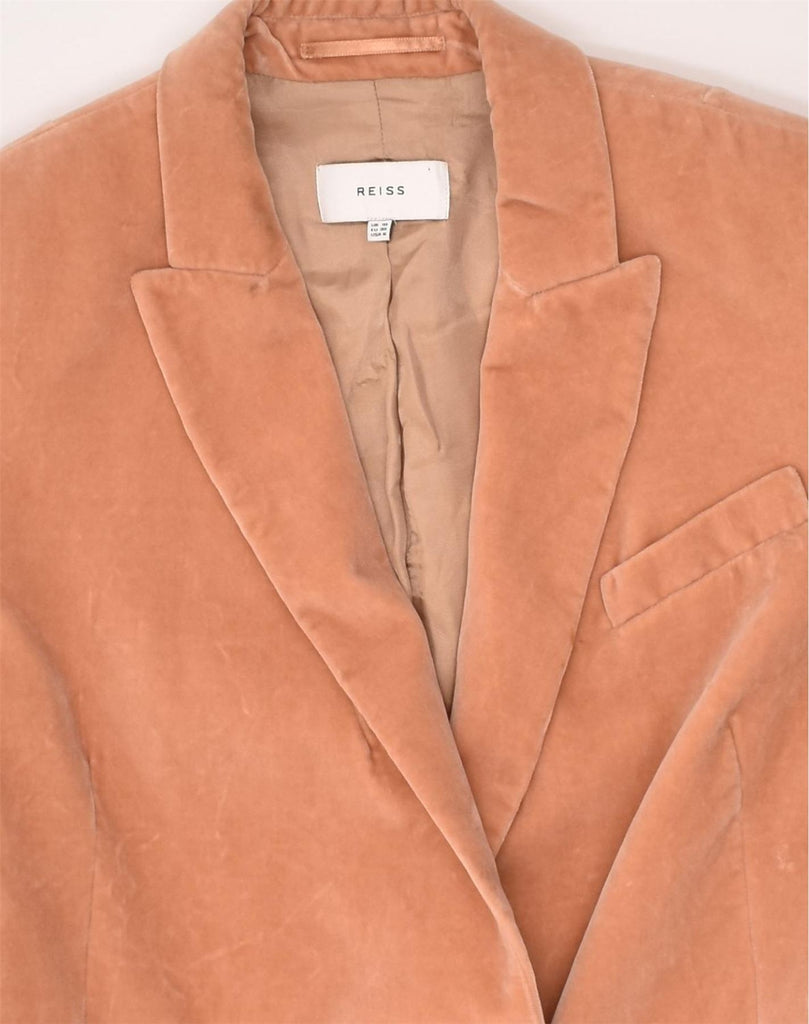 REISS Womens Double Breasted Velvet Overcoat UK 10 Small Pink Cotton | Vintage Reiss | Thrift | Second-Hand Reiss | Used Clothing | Messina Hembry 