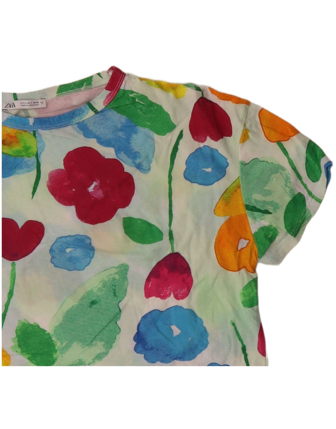 ZARA Womens Crop Graphic T-Shirt Top UK 10 Small Multicoloured Floral