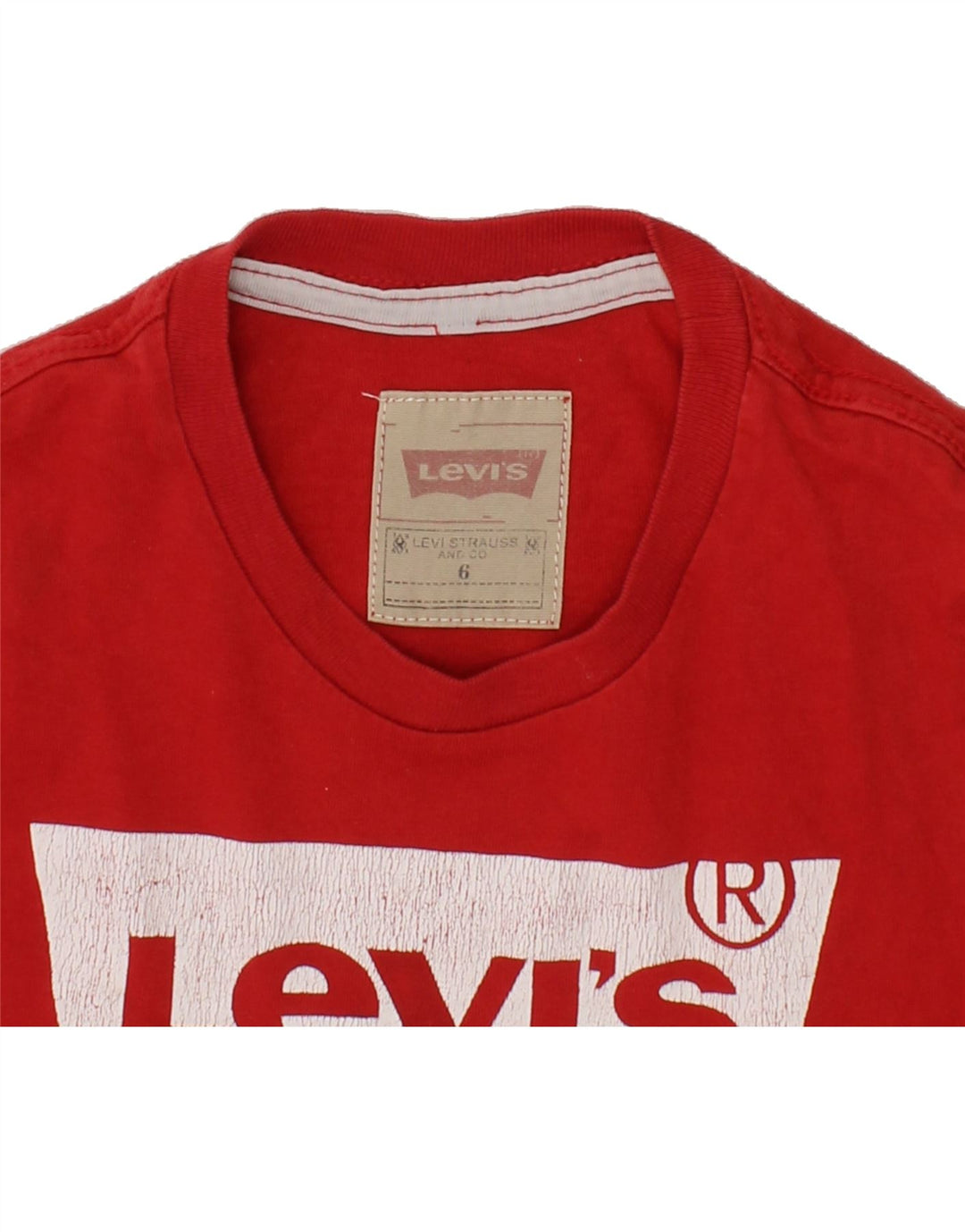 LEVI'S Boys Graphic Top Long Sleeve 5-6 Years Red Cotton Vintage Levi's and Second-Hand Levi's from Messina Hembry 