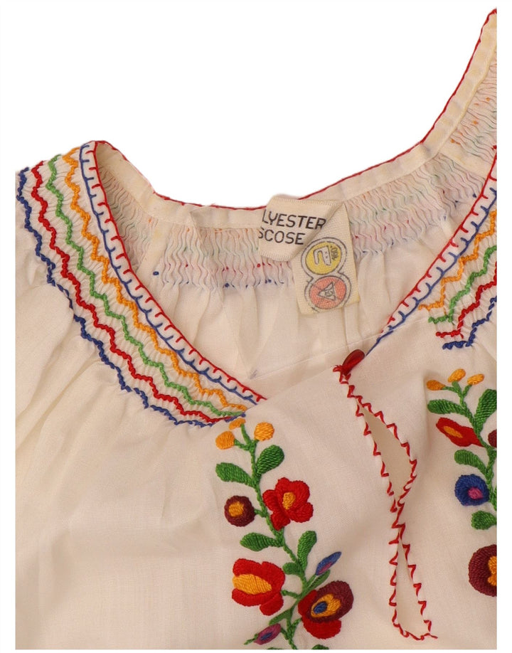 VINTAGE Womens Crop Blouse Top UK 16 Large White Floral Polyester