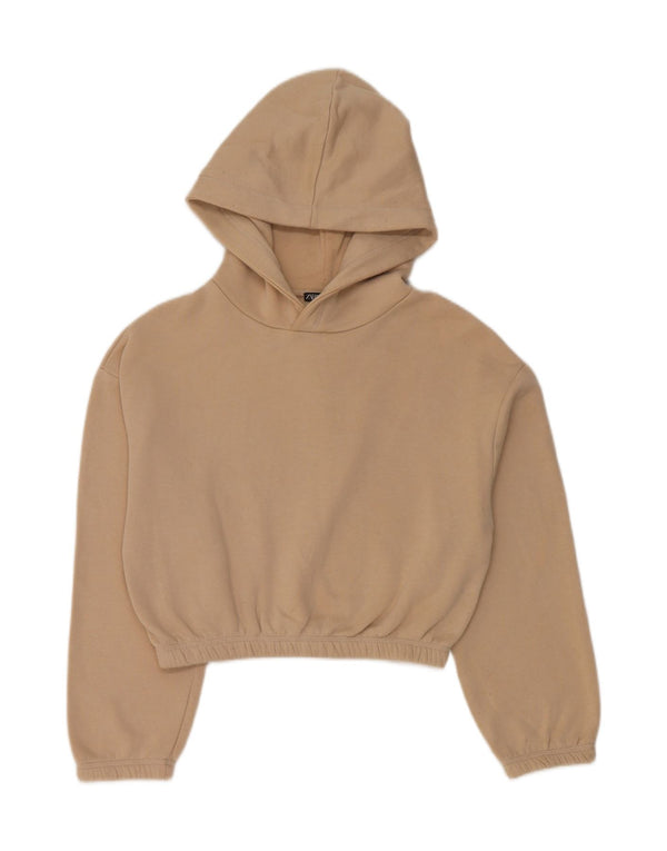 Zara Womens Crop Hoodie Jumper UK 10 Small Beige Cotton