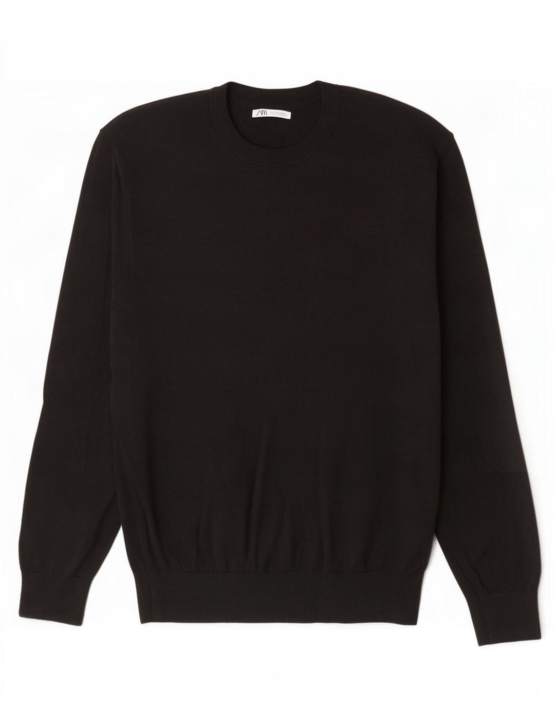 Zara Mens Crew Neck Jumper Sweater XL Black Acrylic