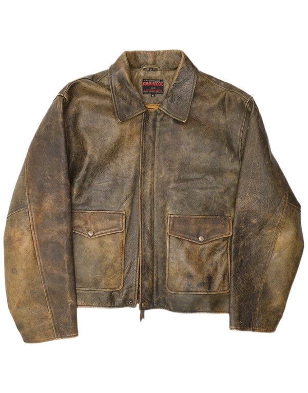 Bomboogie Mens Sky Leather Jacket UK 42 XL Khaki Leather