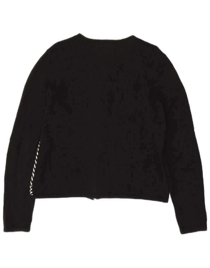CHAPS Womens Cardigan Sweater UK 14 Large Black Herringbone Cotton