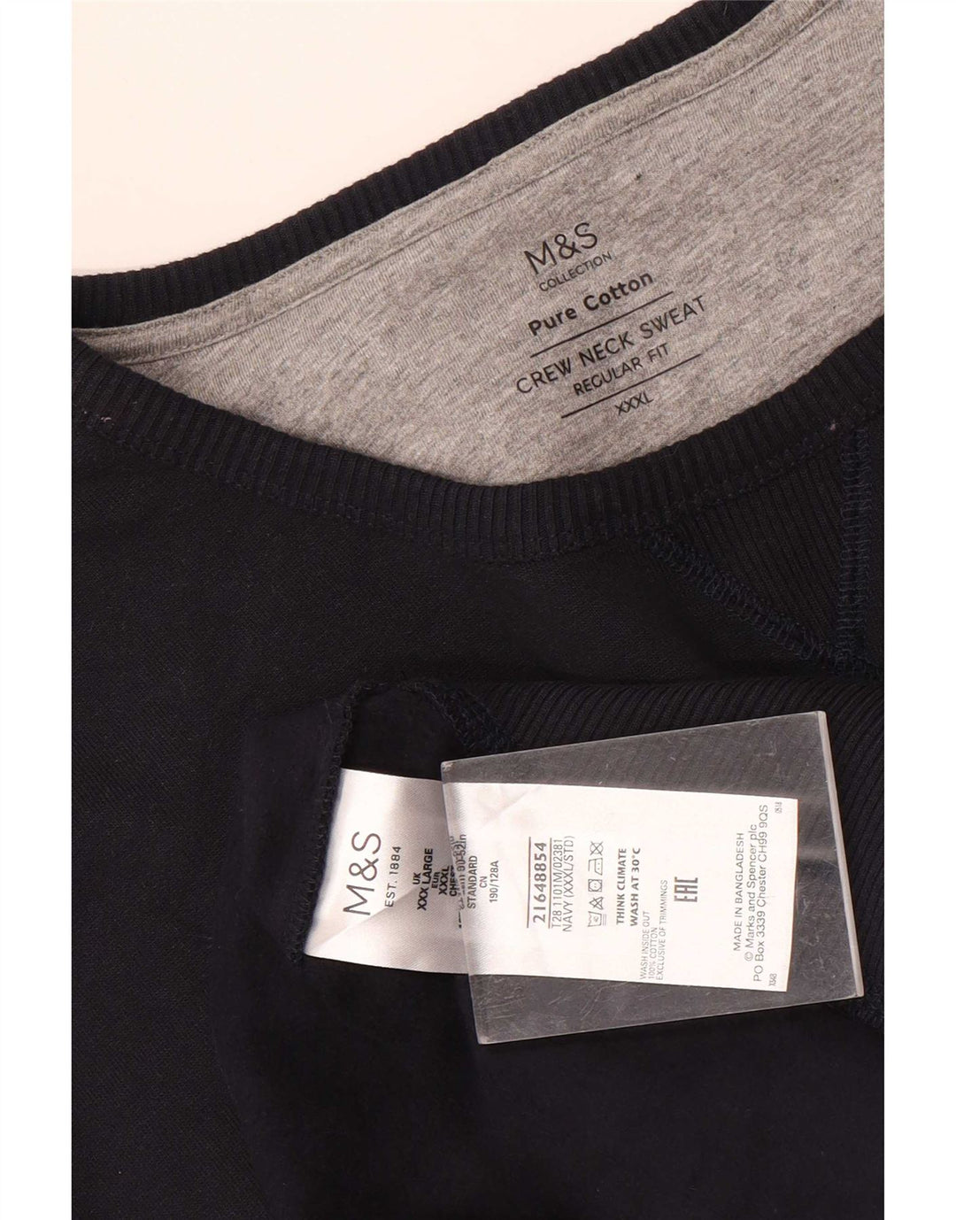 Marks & Spencer Mens Regular Fit Sweatshirt Jumper 3XL Navy Blue Cotton