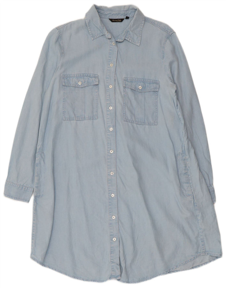 Massimo Dutti Womens Long Sleeve Shirt Dress EU 40 Medium Blue Lyocell