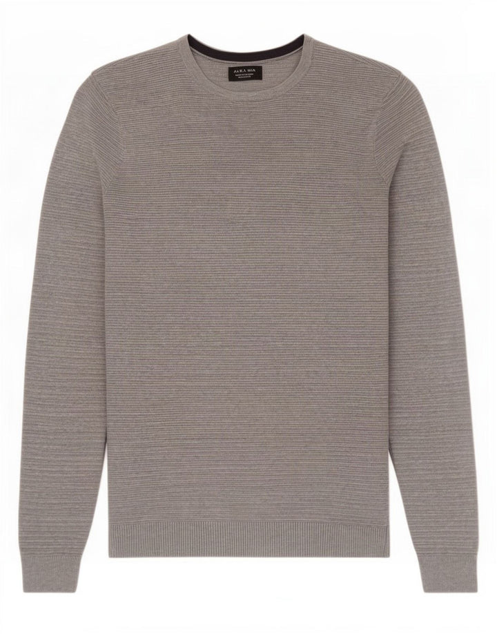 Zara Mens Crew Neck Jumper Sweater Medium Grey Cotton