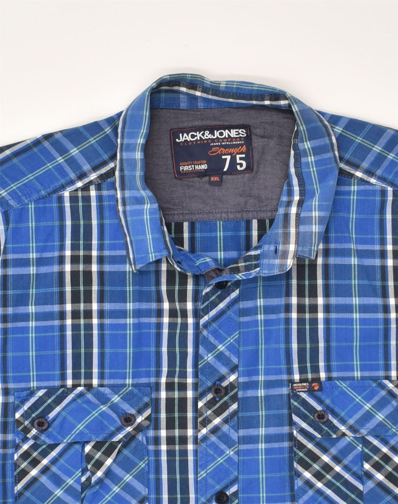 JACK & JONES Mens Slim Short Sleeve Shirt 2XL Blue Check Cotton | Vintage Jack & Jones | Thrift | Second-Hand Jack & Jones | Used Clothing | Messina Hembry 