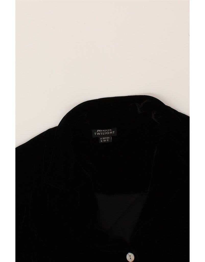 MONSOON Womens Velvet 3 Button Blazer Jacket UK 16 Large Black Viscose Vintage Monsoon and Second-Hand Monsoon from Messina Hembry 