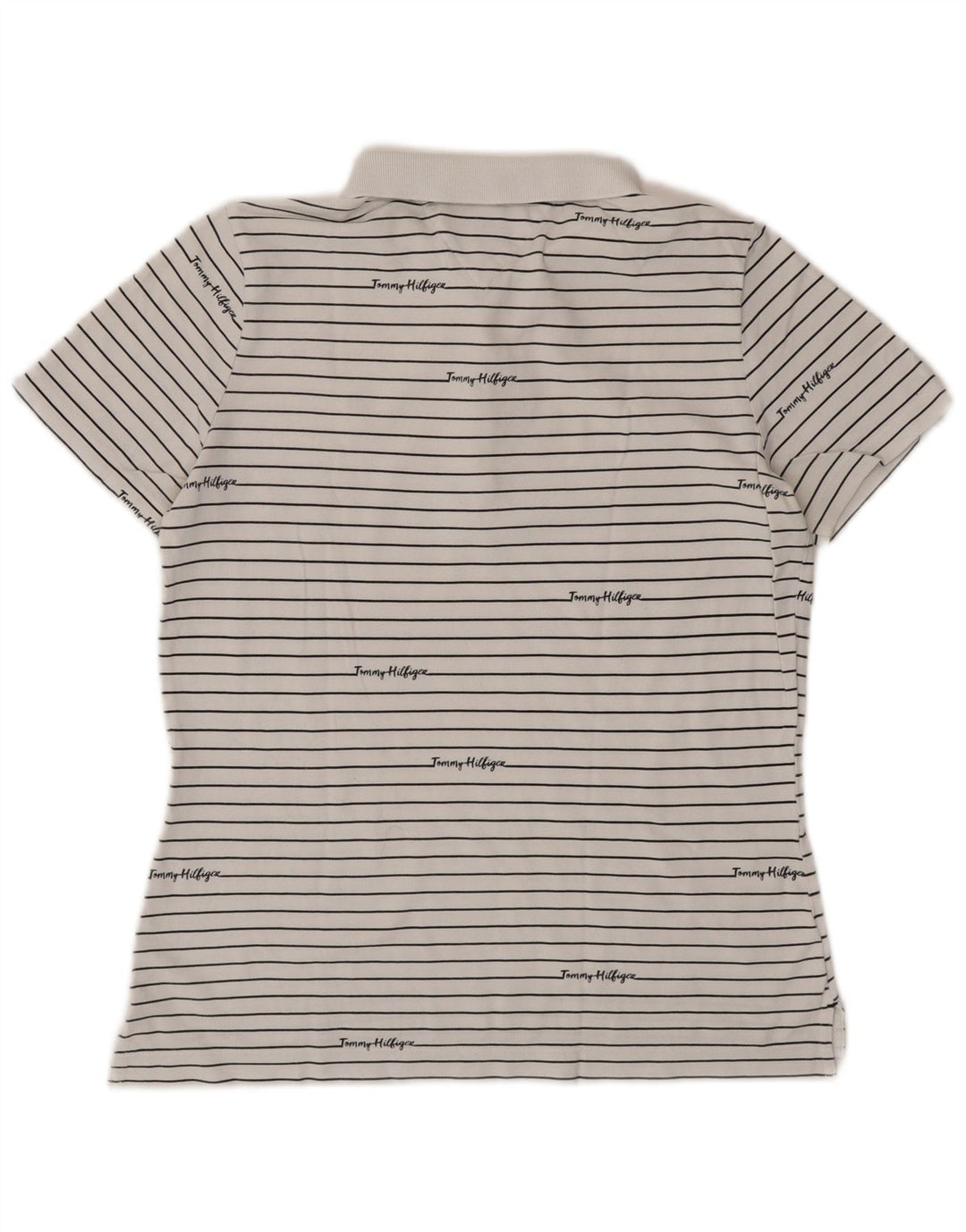 TOMMY HILFIGER Womens Graphic Polo Shirt UK 14 Medium White Striped