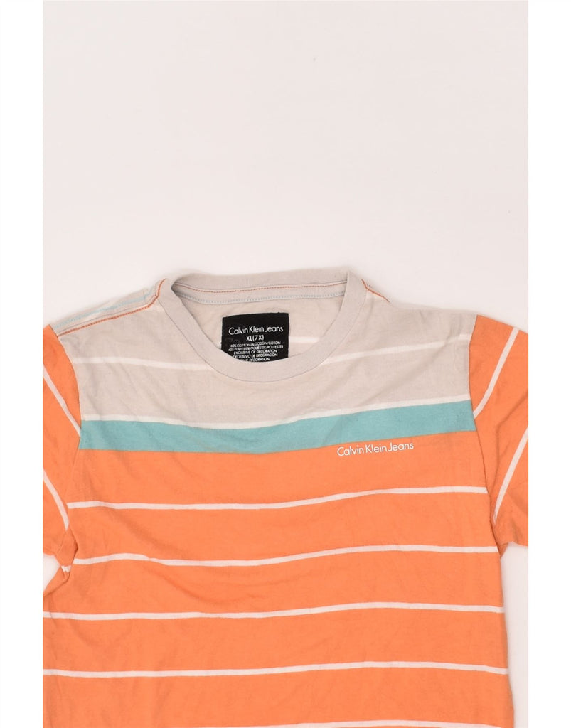 CALVIN KLEIN JEANS Boys T-Shirt Top 6-7 Years XL Orange Striped Cotton | Vintage Calvin Klein Jeans | Thrift | Second-Hand Calvin Klein Jeans | Used Clothing | Messina Hembry 