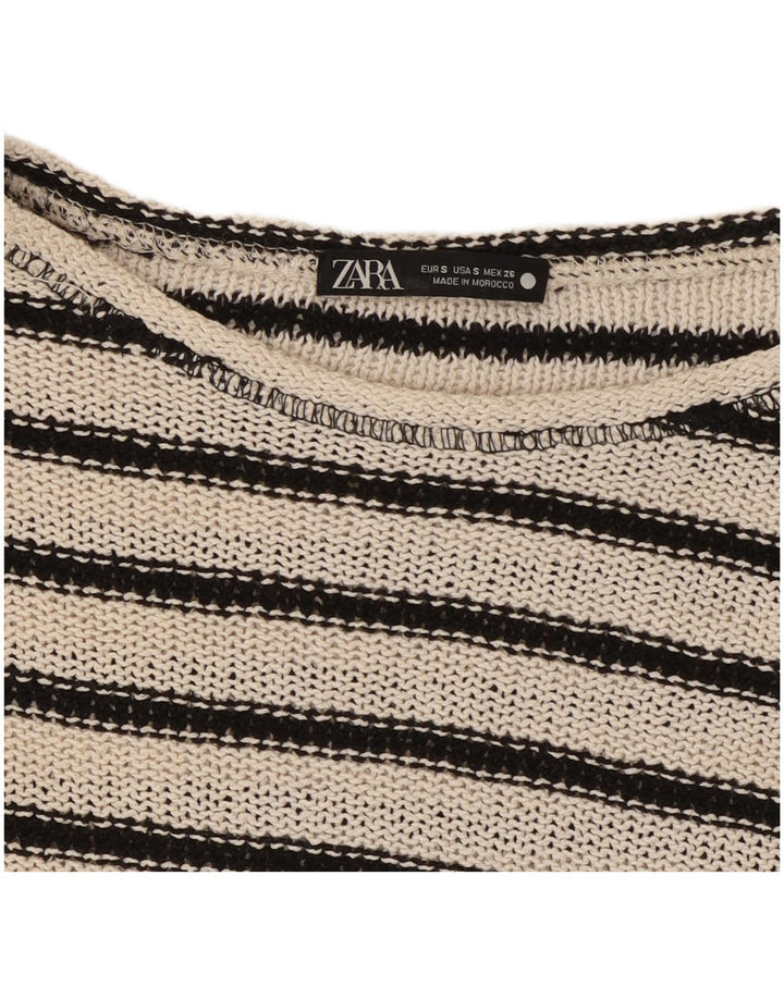 Zara Womens Oversized Crop Top UK 10 Small White Striped