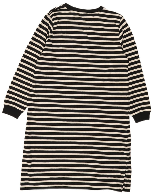Marks & Spencer Womens Jumper Dress UK 14 Large Black Striped Cotton