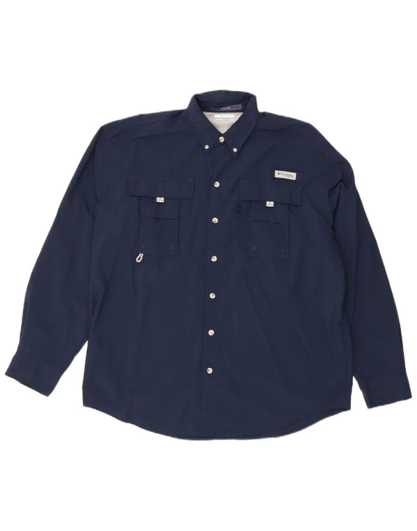 Columbia Mens Omni-Shade Shirt Medium Navy Blue Nylon