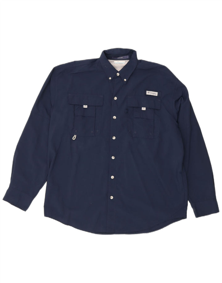 Columbia Mens Omni-Shade Shirt Medium Navy Blue Nylon