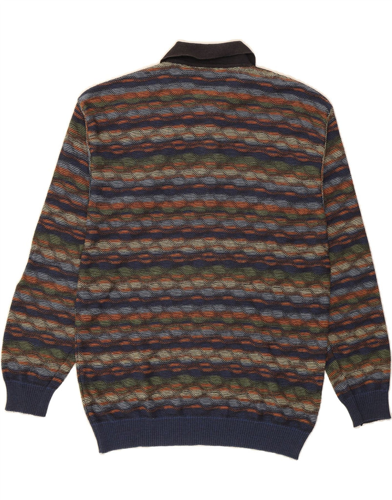RODES Mens Polo Neck Jumper Sweater Large Multicoloured Striped Cotton Vintage Rodes and Second-Hand Rodes from Messina Hembry 