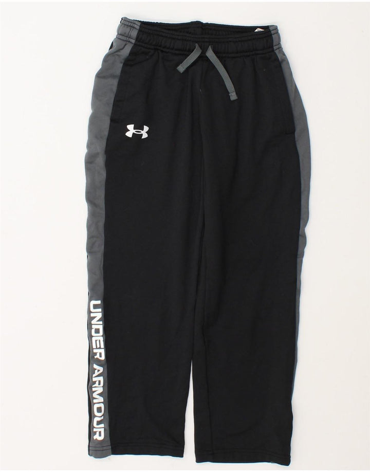 Under Armour Boys Tracksuit Trousers 7-8 Years Small Black Colourblock