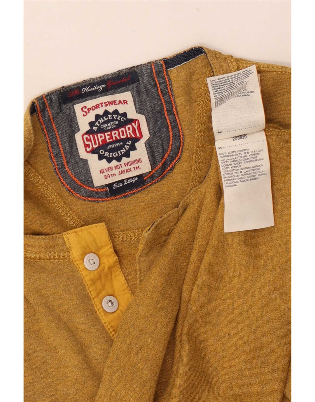 Superdry Mens Top Long Sleeve Large Yellow Cotton