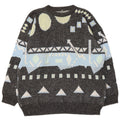 Vintage Mens Crew Neck Jumper Sweater Large Grey Geometric