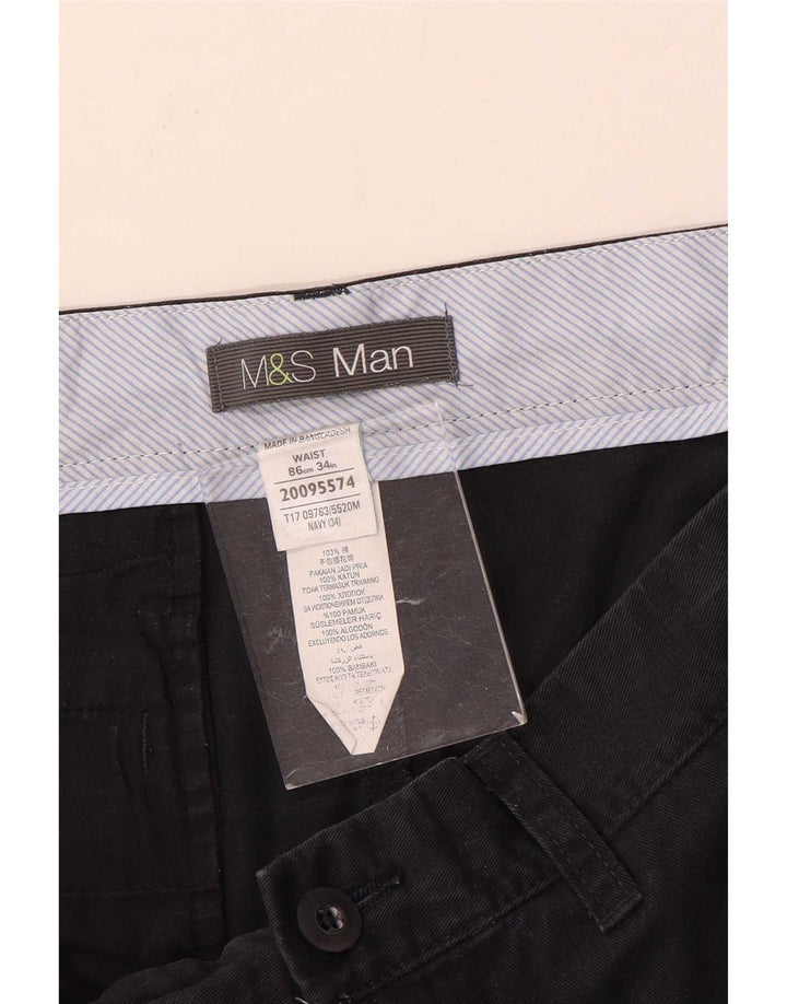 Marks & Spencer Mens Chino Shorts W34 Large Navy Blue Cotton