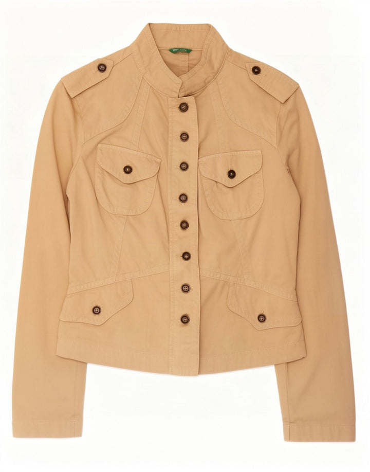 Benetton Womens Military Jacket IT 44 Medium Beige Cotton