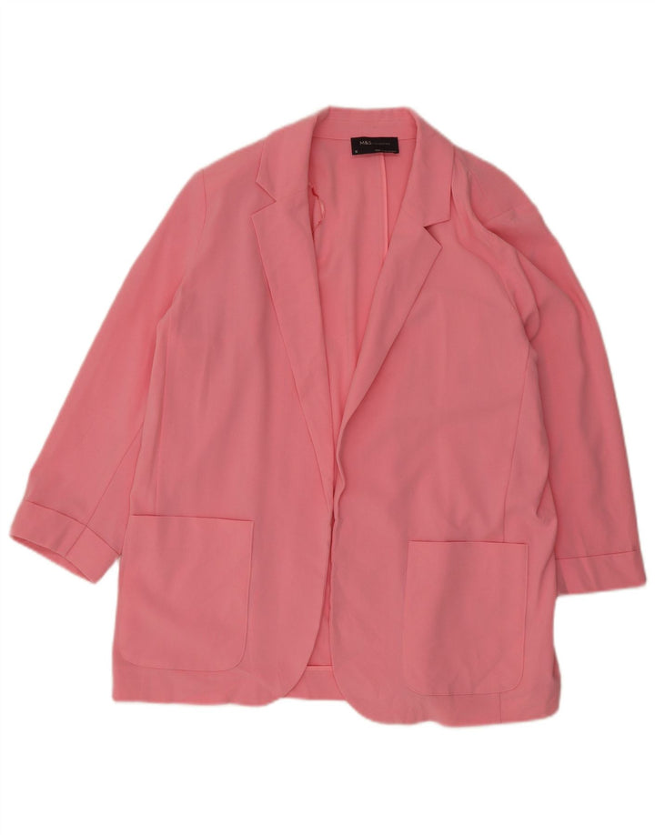 MARKS & SPENCER Womens 3/4 Sleeve Open Blazer Jacket UK 16 Large Pink