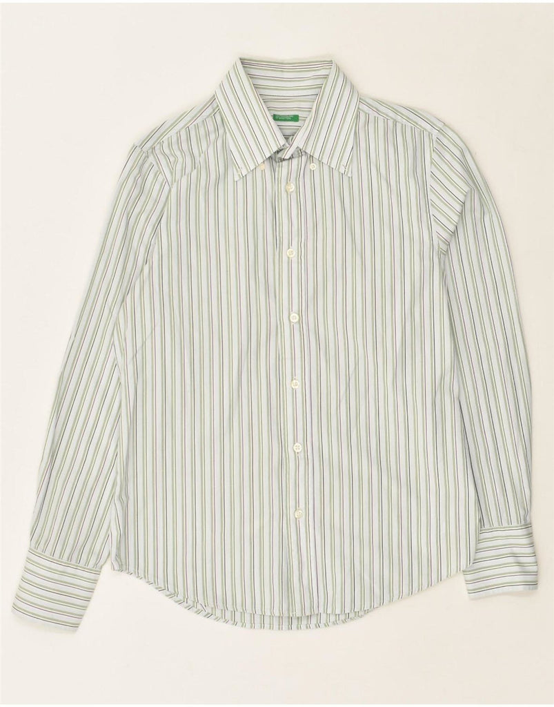 BENETTON Mens Shirt Medium Green Striped Cotton Vintage Benetton and Second-Hand Benetton from Messina Hembry 