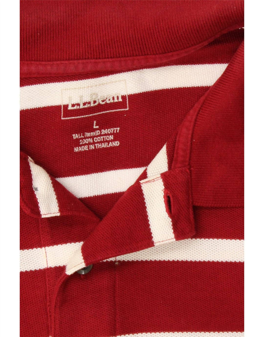 L.L.BEAN Mens Polo Shirt Large Maroon Striped Cotton