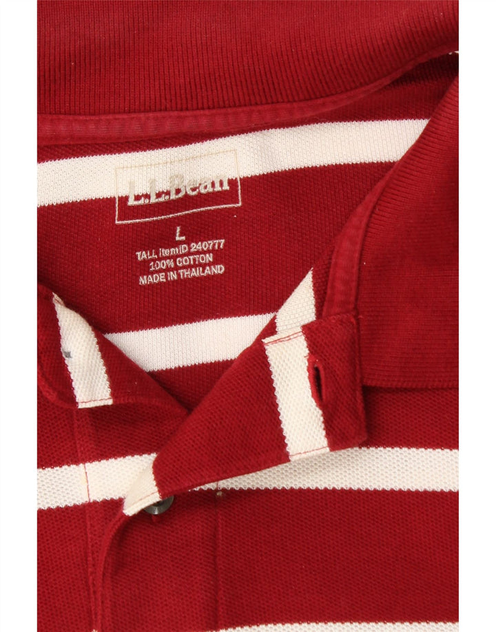 L.L.BEAN Mens Polo Shirt Large Maroon Striped Cotton