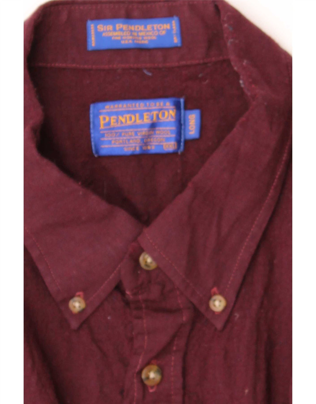 Pendleton Mens Long Overshirt Flannel Shirt 2XL Burgundy Wool