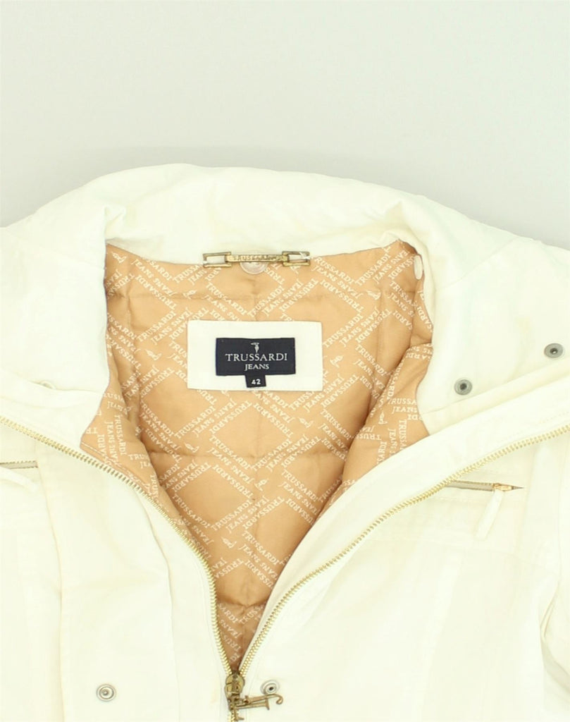 TRUSSARDI Womens Hooded Padded Jacket IT 42 Medium White Cotton | Vintage Trussardi | Thrift | Second-Hand Trussardi | Used Clothing | Messina Hembry 