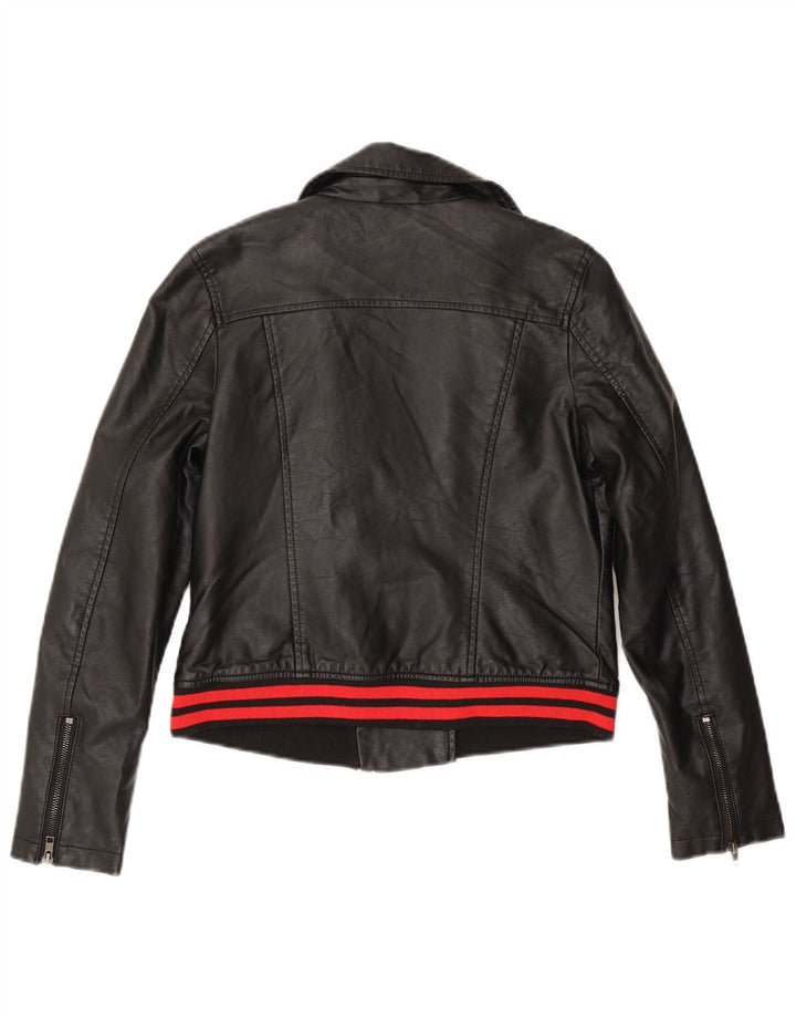 Von Dutch Womens Faux Leather Biker Jacket UK 10 Small Black Polyurethane