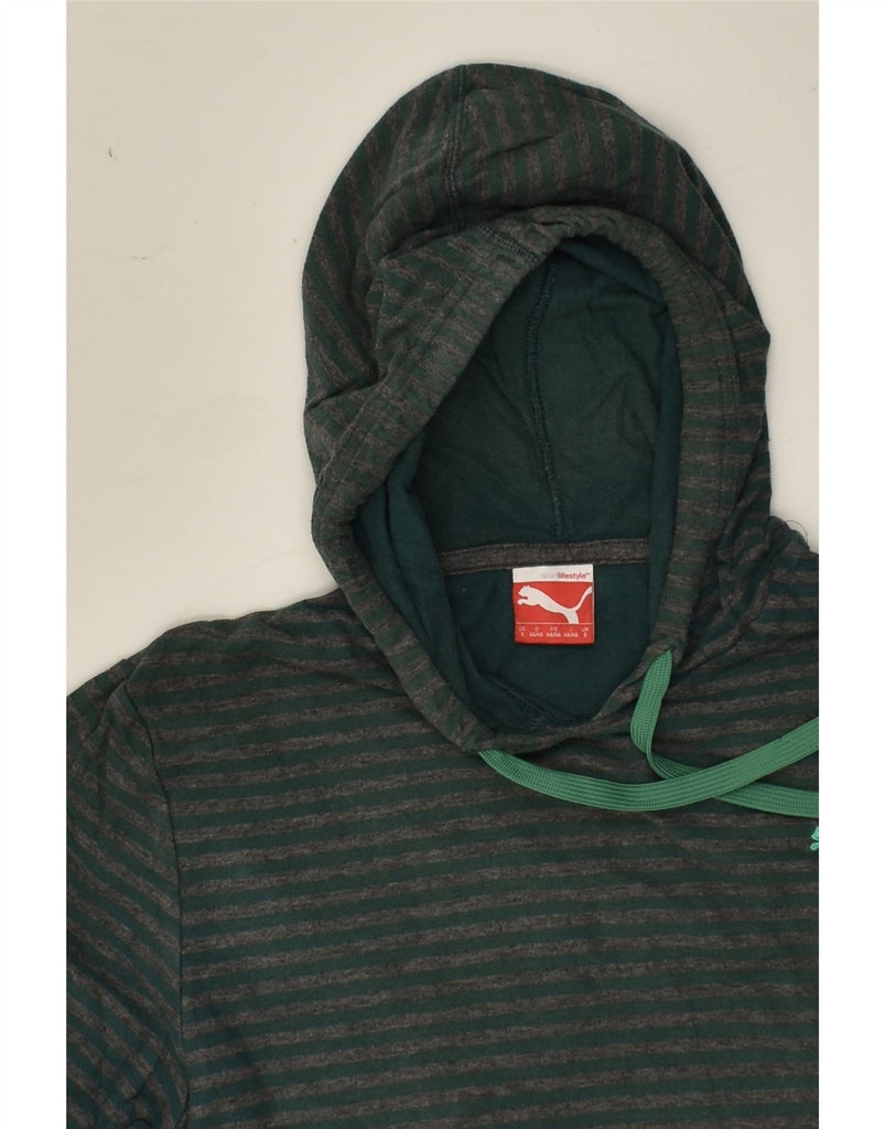 PUMA Mens Hoodie Jumper Small Green Striped | Vintage Puma | Thrift | Second-Hand Puma | Used Clothing | Messina Hembry 