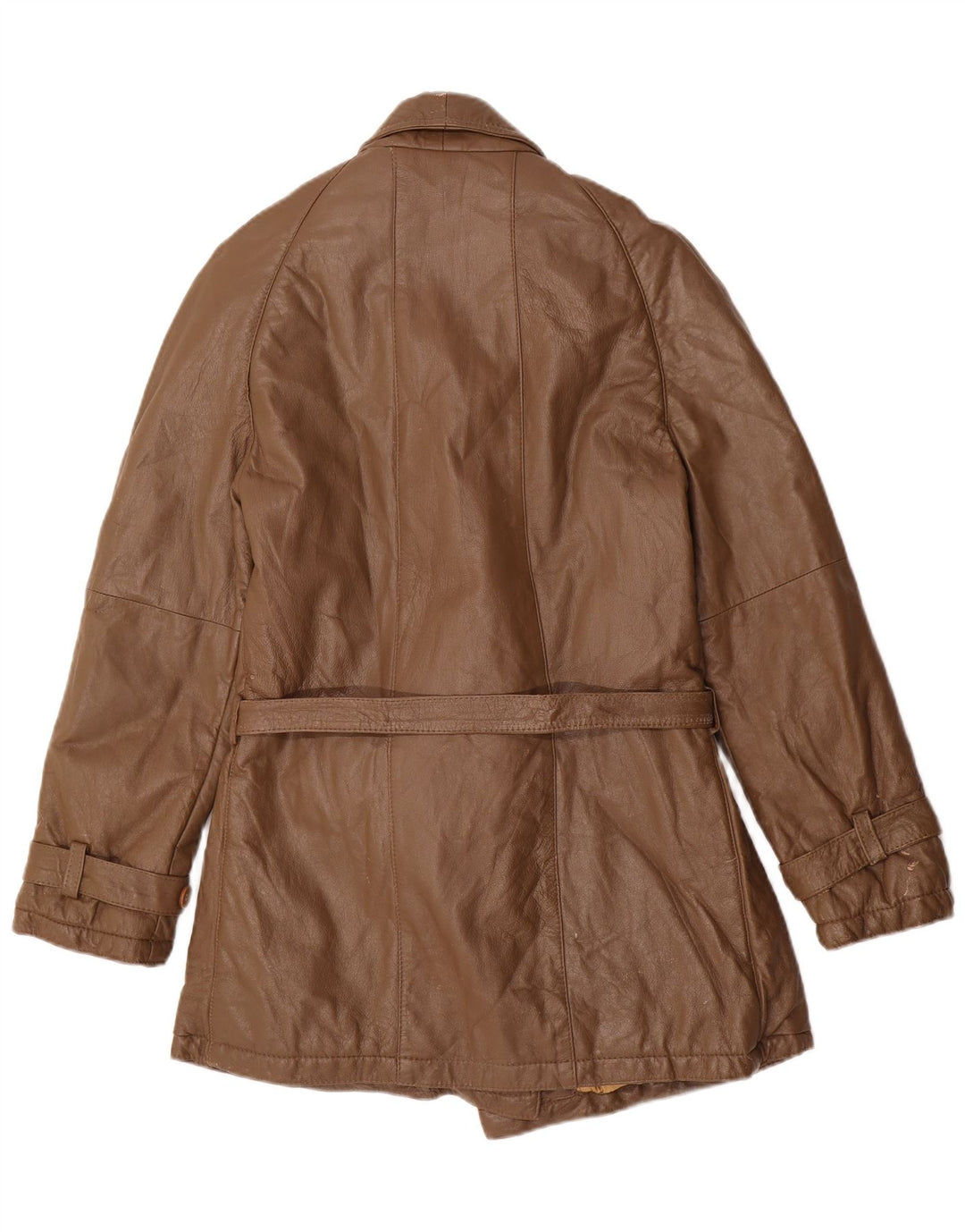 Vintage Womens Military Leather Coat UK 14 Medium Brown