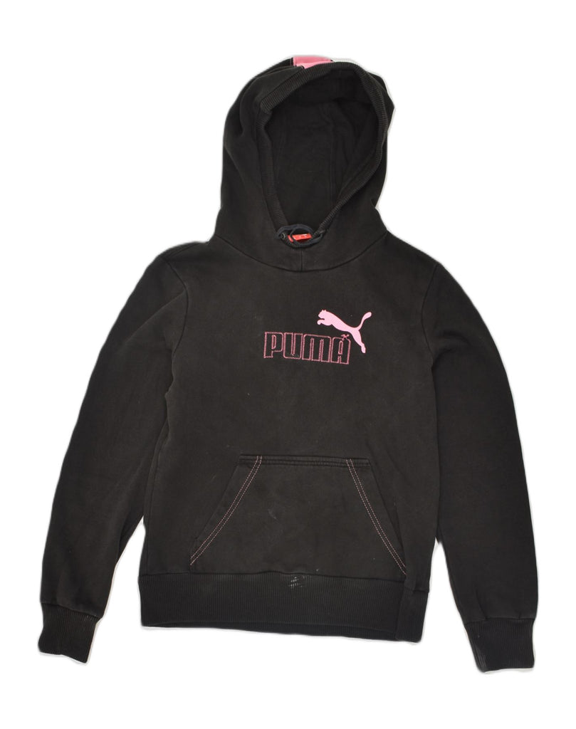 PUMA Womens Graphic Hoodie Jumper UK 10 Small  Black Cotton | Vintage Puma | Thrift | Second-Hand Puma | Used Clothing | Messina Hembry 