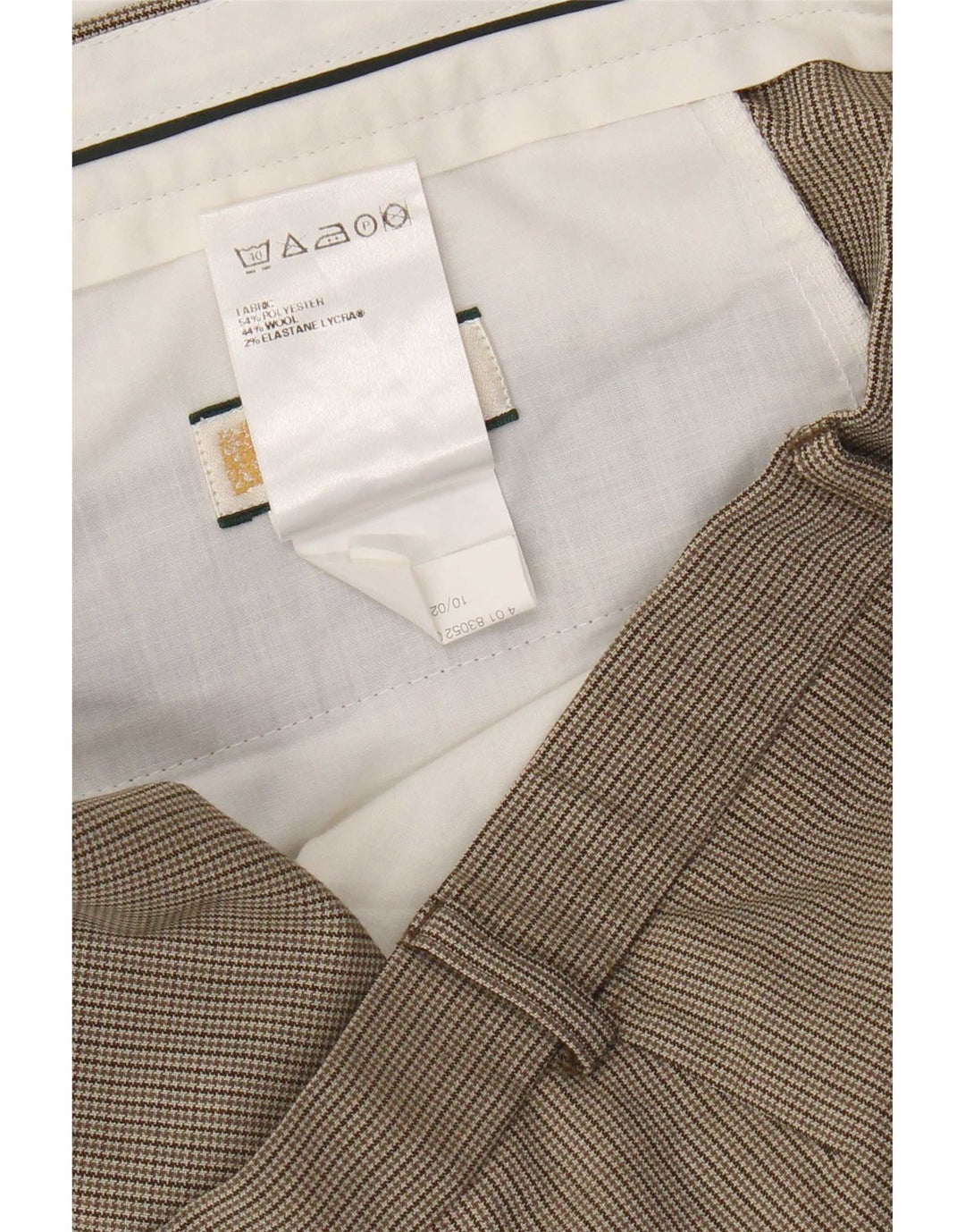 Marks & Spencer Mens Straight Suit Trousers W40 L31 Beige Houndstooth
