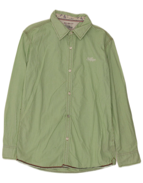 Tommy Hilfiger Boys Shirt 15-16 Years Green Pinstripe Cotton