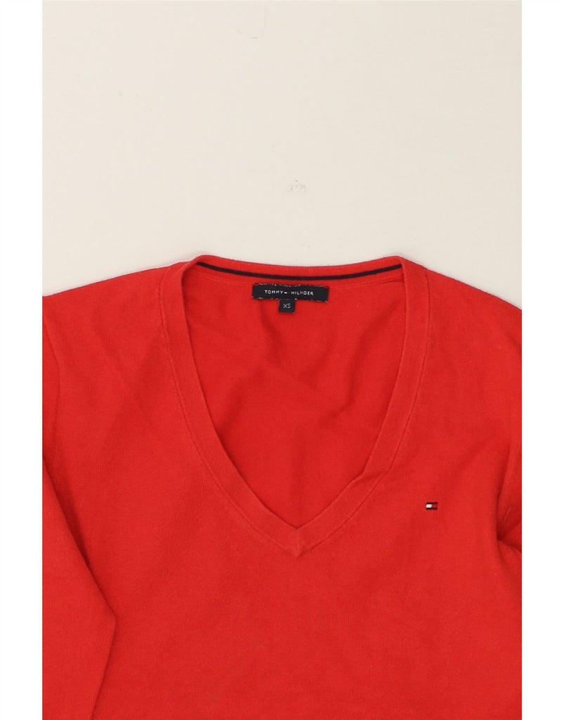 TOMMY HILFIGER Womens V-Neck Jumper Sweater UK 6 XS Red | Vintage Tommy Hilfiger | Thrift | Second-Hand Tommy Hilfiger | Used Clothing | Messina Hembry 