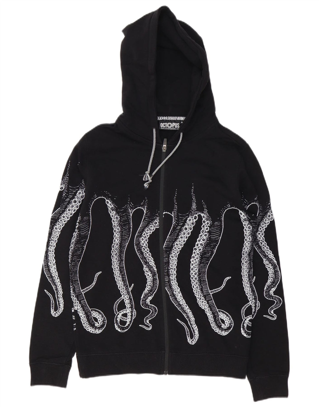 Octopus Mens Graphic Zip Hoodie Sweater Small Black Cotton