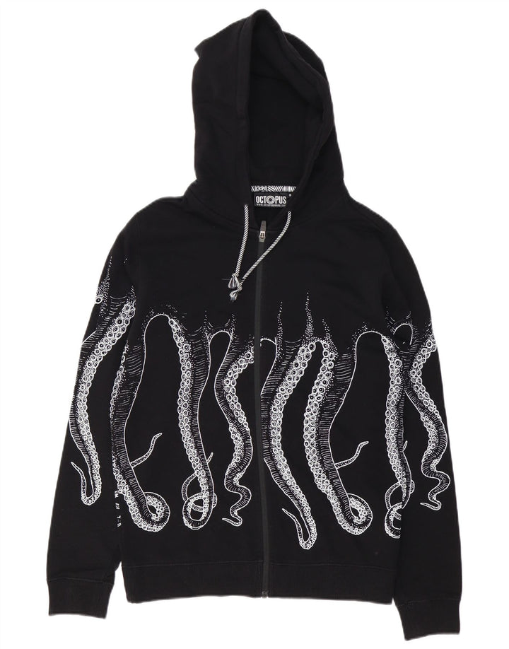 Octopus Mens Graphic Zip Hoodie Sweater Small Black Cotton