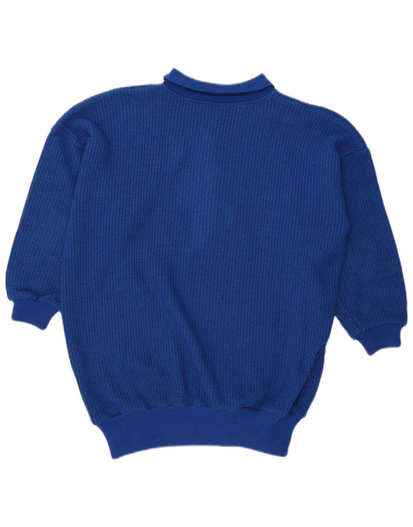 Vintage Womens Oversized Polo Neck Jumper Sweater UK 10 Small Blue Acrylic
