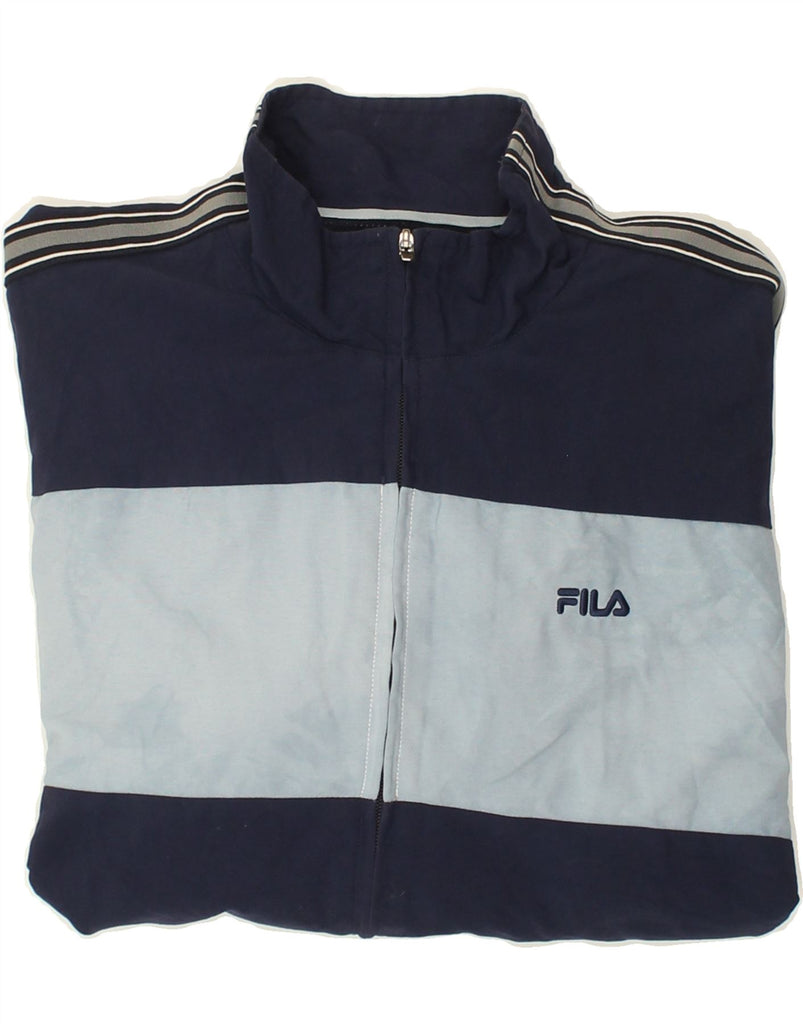 FILA Womens Tracksuit Top Jacket UK 18 XL Navy Blue Colourblock Polyamide | Vintage Fila | Thrift | Second-Hand Fila | Used Clothing | Messina Hembry 