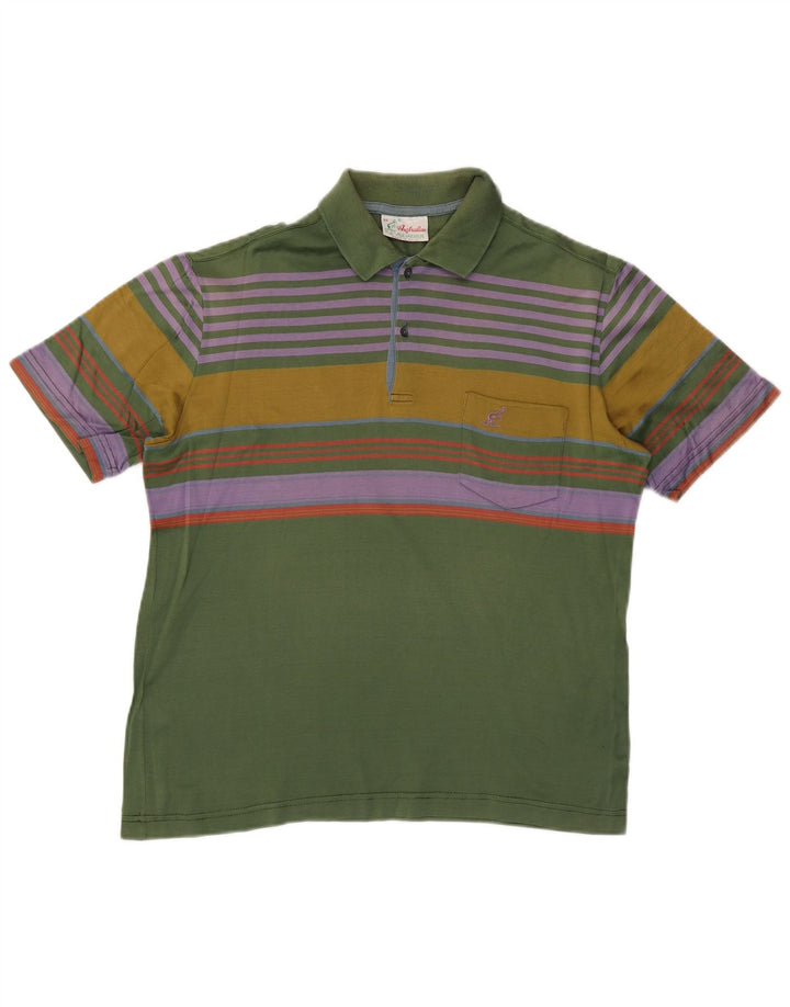 AUSTRALIAN L'ALPINA Mens Polo Shirt IT 48 Medium Green Striped