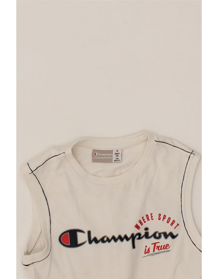 CHAMPION Boys Graphic Vest Top 7-8 Years Small White Vintage Champion and Second-Hand Champion from Messina Hembry 
