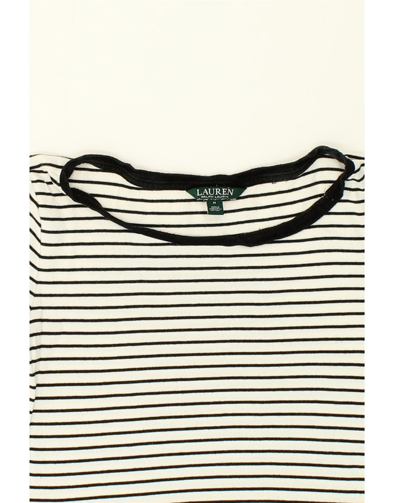 RALPH LAUREN Womens T-Shirt Top UK 12 Medium White Striped Cotton | Vintage Ralph Lauren | Thrift | Second-Hand Ralph Lauren | Used Clothing | Messina Hembry 