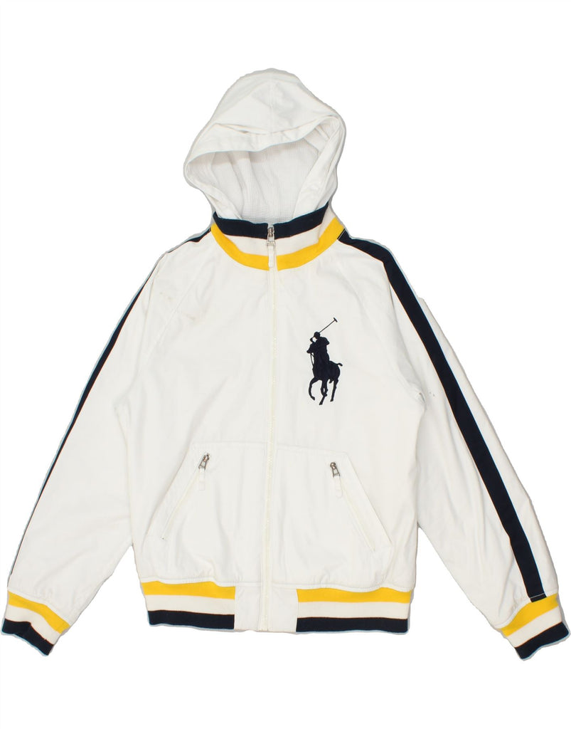 POLO RALPH LAUREN Boys Hooded Bomber Jacket 10-11 Years Medium White | Vintage Polo Ralph Lauren | Thrift | Second-Hand Polo Ralph Lauren | Used Clothing | Messina Hembry 